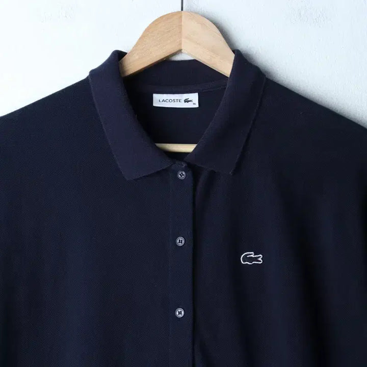 [BUNJANG] Lacoste Short-Sleeve Polo Shirt Navy / W(L) 라코스테 반팔 카라 티셔츠 네이비 롱 수트 한정판-7625
