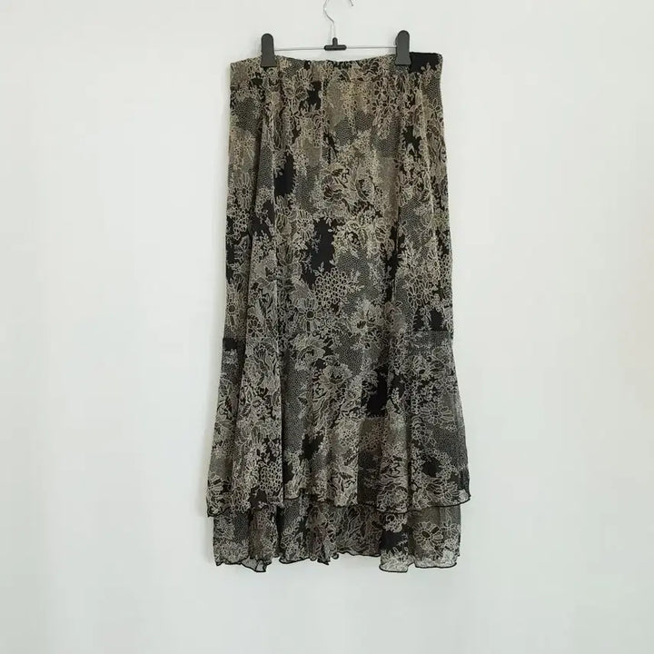 [BUNJANG] Vintage Floral Mesh Long Skirt XL / 빈티지 밴딩 꽃 패턴 러플 망사 스판 롱 스커트 여XL Q592