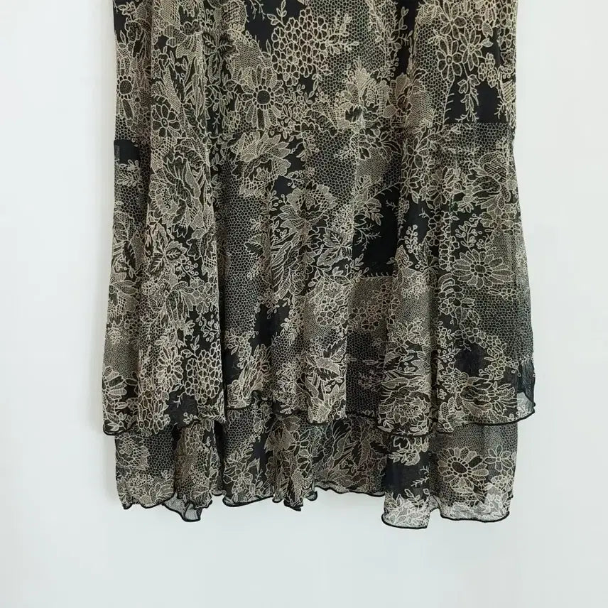 [BUNJANG] Vintage Floral Mesh Long Skirt XL / 빈티지 밴딩 꽃 패턴 러플 망사 스판 롱 스커트 여XL Q592