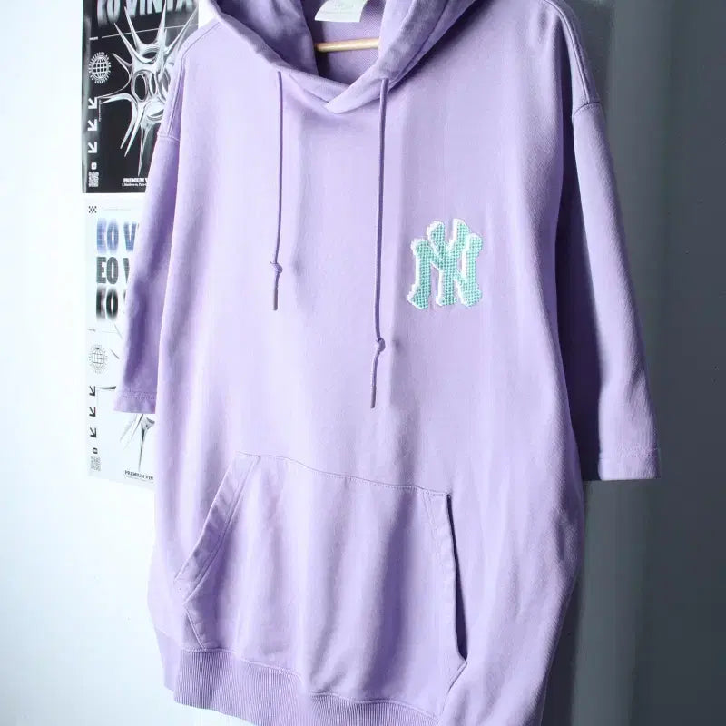 [BUNJANG] MLB New York Yankees Pullover Hoodie T-Shirt (XL) - Lavender / (XL) MLB 엠엘비 후드티셔츠 뉴욕양키즈 연보라 반팔-7627