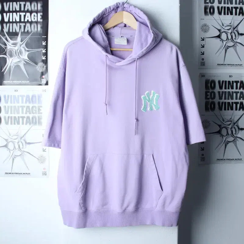 [BUNJANG] MLB New York Yankees Pullover Hoodie T-Shirt (XL) - Lavender / (XL) MLB 엠엘비 후드티셔츠 뉴욕양키즈 연보라 반팔-7627