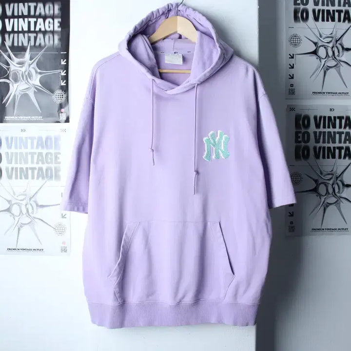 [BUNJANG] MLB New York Yankees Pullover Hoodie T-Shirt (XL) - Lavender / (XL) MLB 엠엘비 후드티셔츠 뉴욕양키즈 연보라 반팔-7627