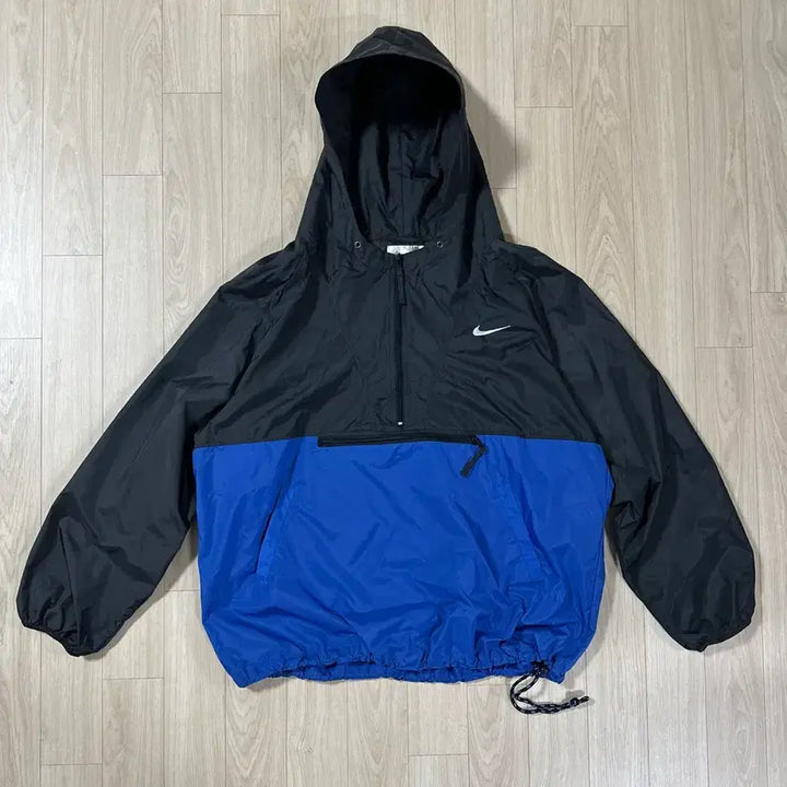 [BUNJANG] 90s Nike Anorak Windbreaker Black/Blue / 90s 나이키 바람막이 아노락 블랙/블루