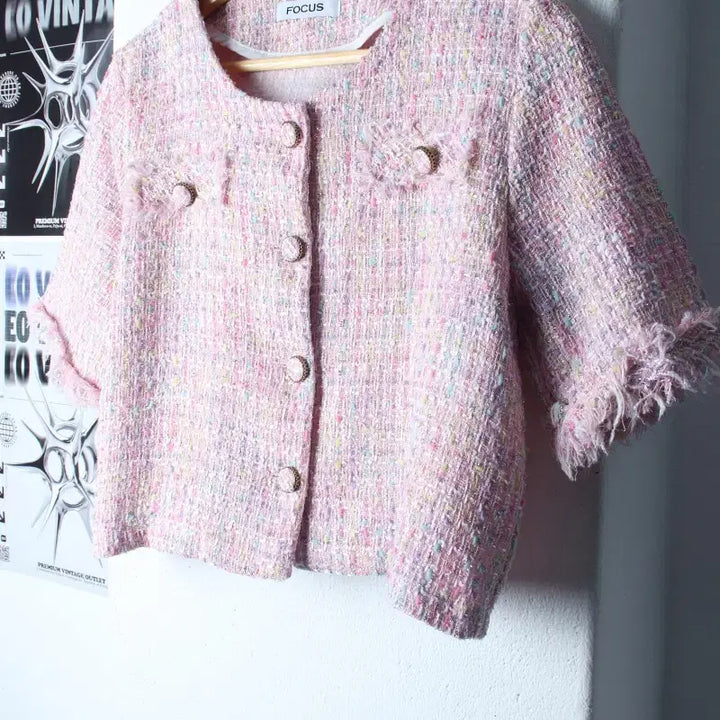[BUNJANG] W Brand Vintage Zip-Up Windbreaker Jacket Tweed / W(F) 브랜드빈티지 집업 바람막이 점퍼자켓 반소매 트위드-762D