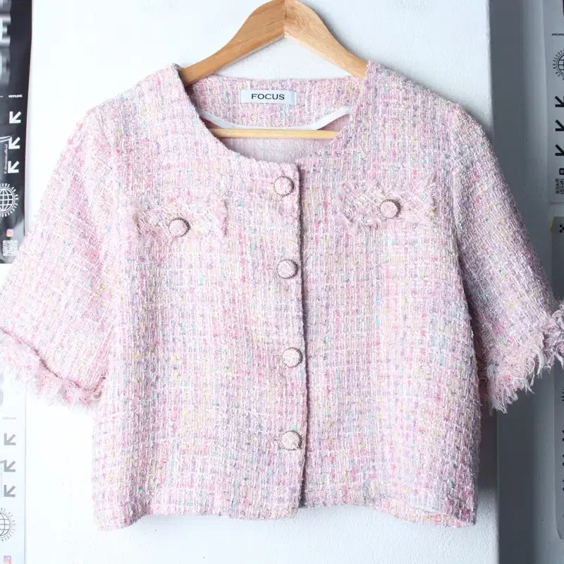 [BUNJANG] W Brand Vintage Zip-Up Windbreaker Jacket Tweed / W(F) 브랜드빈티지 집업 바람막이 점퍼자켓 반소매 트위드-762D
