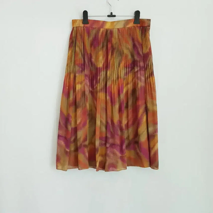 [BUNJANG] Vintage Pattern Retro Pleated Chiffon Midi Skirt Women&