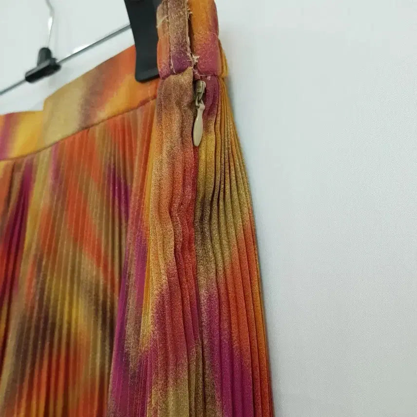 [BUNJANG] Vintage Pattern Retro Pleated Chiffon Midi Skirt Women&