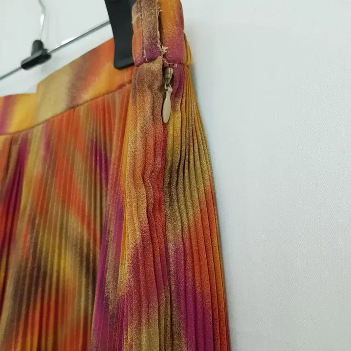 [BUNJANG] Vintage Pattern Retro Pleated Chiffon Midi Skirt Women&