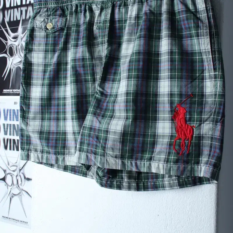 [BUNJANG] Polo Ralph Lauren Swim Shorts - Green Check / (L-XL) 폴로 랄프로렌 반바지 팬츠 스웜 체크 밴딩 그린-2635