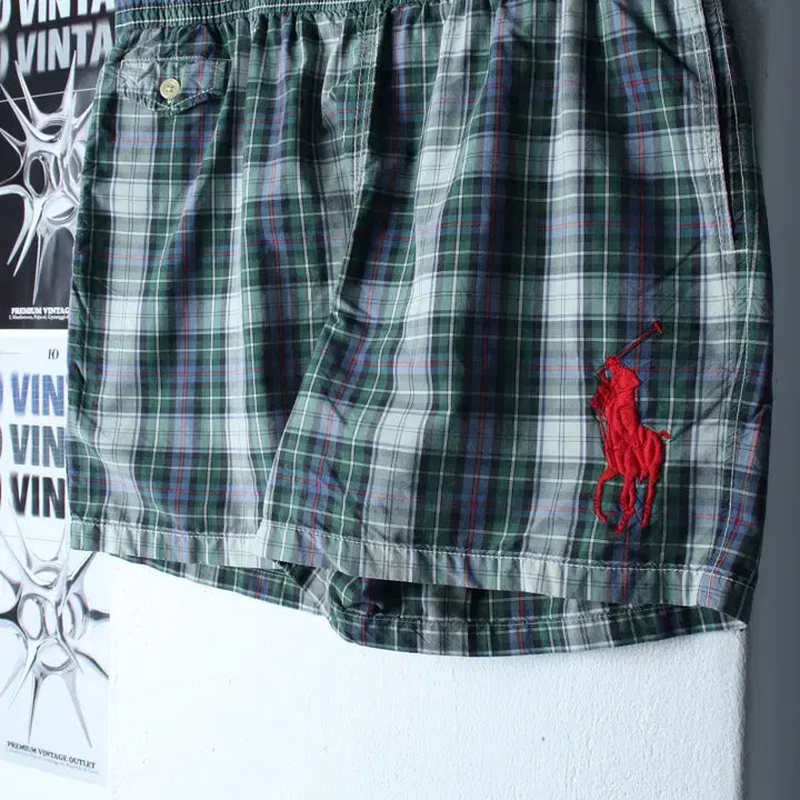 [BUNJANG] Polo Ralph Lauren Swim Shorts - Green Check / (L-XL) 폴로 랄프로렌 반바지 팬츠 스웜 체크 밴딩 그린-2635