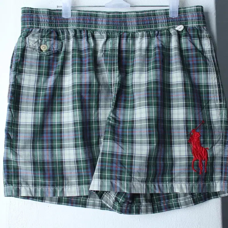 [BUNJANG] Polo Ralph Lauren Swim Shorts - Green Check / (L-XL) 폴로 랄프로렌 반바지 팬츠 스웜 체크 밴딩 그린-2635