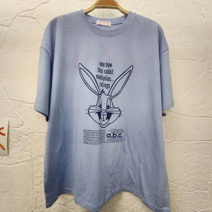 [BUNJANG] Lettering Rabbit Summer Short Sleeve T-Shirt / 귀여운 레터링 토끼 여름 반팔티 (새상품)