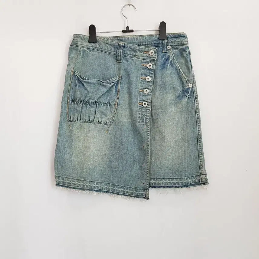 [BUNJANG] Vintage Washing Y2K Denim Wrap Midi Skirt / 빈티지 워싱 y2k 데님 랩 미디 스커트 여M Q600