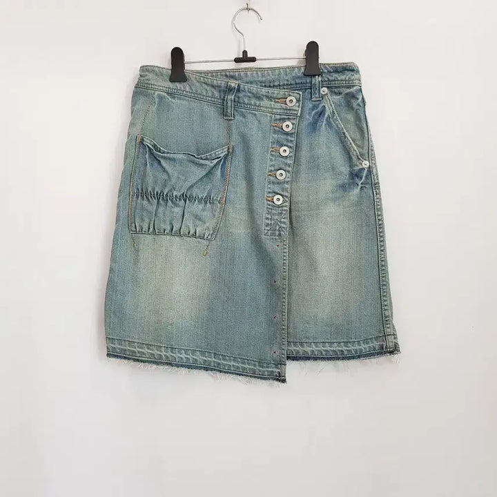 [BUNJANG] Vintage Washing Y2K Denim Wrap Midi Skirt / 빈티지 워싱 y2k 데님 랩 미디 스커트 여M Q600