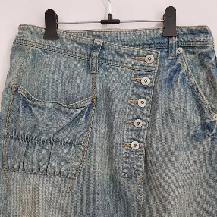 [BUNJANG] Vintage Washing Y2K Denim Wrap Midi Skirt / 빈티지 워싱 y2k 데님 랩 미디 스커트 여M Q600