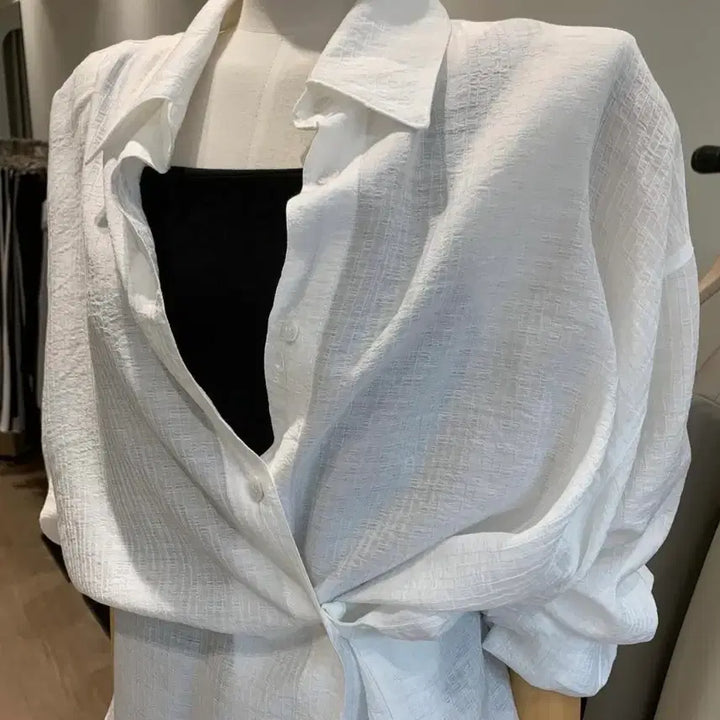 [BUNJANG] Monologue Sheer Loose Fit Shirt / [보관만한새제품] 모놀로그 여리 시스루 루즈 남방 프리사이즈