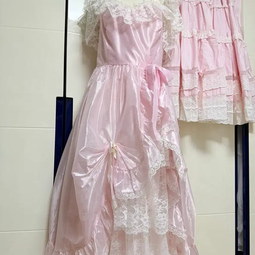 [BUNJANG] Monny Pink Lace Vintage Dress / 몬니 핑크 레이스 빈티지 드레스