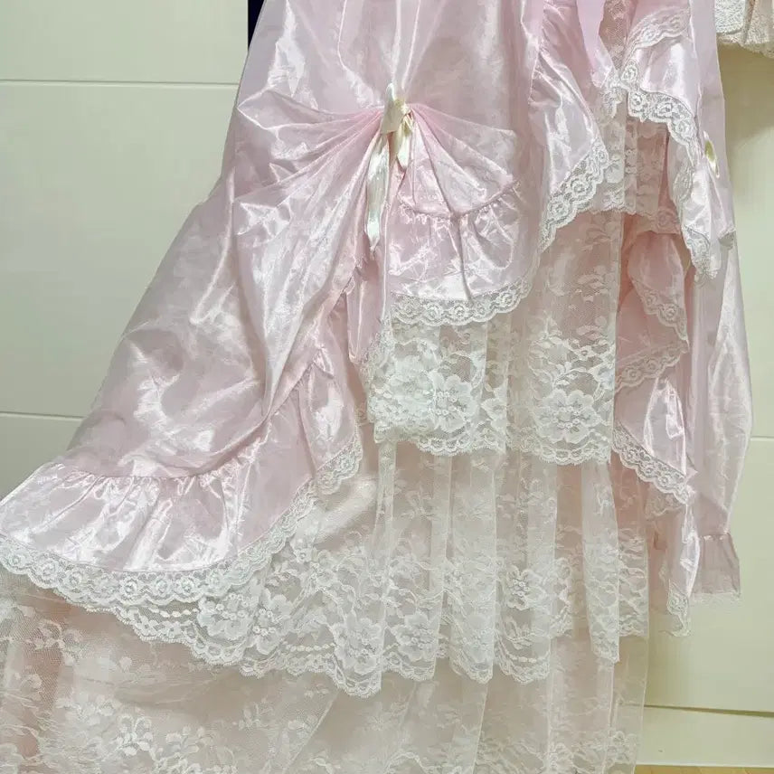 [BUNJANG] Monny Pink Lace Vintage Dress / 몬니 핑크 레이스 빈티지 드레스