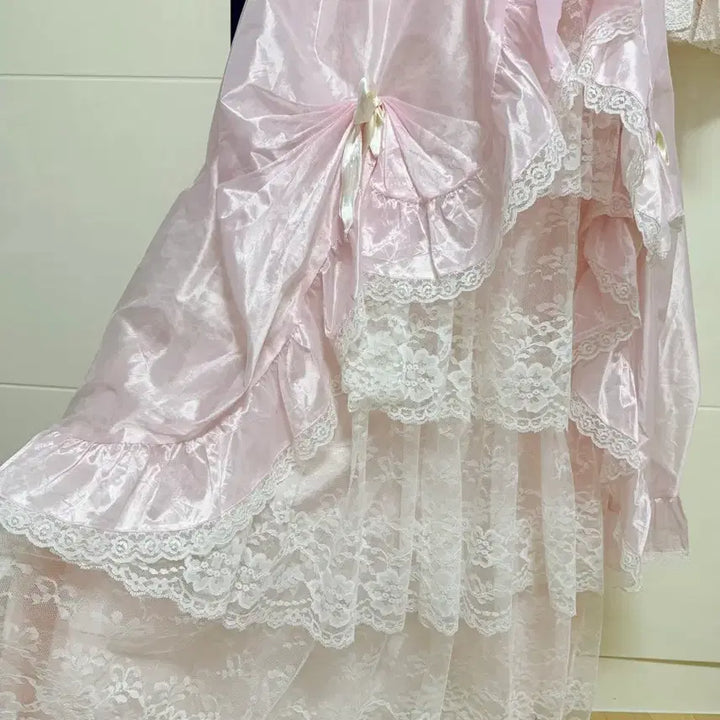 [BUNJANG] Monny Pink Lace Vintage Dress / 몬니 핑크 레이스 빈티지 드레스