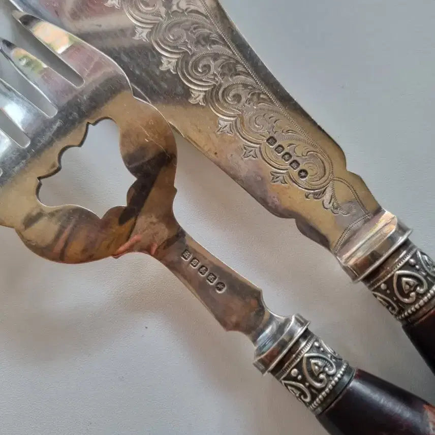 [BUNJANG] Antique Victorian Deer Antler Handle Fish Server Set / [할인상품]앤틱 빅토리안 사슴뿔 핸들 피쉬 서버 세트