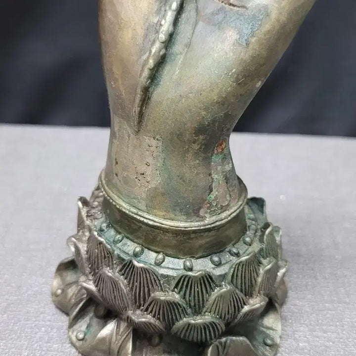 [BUNJANG] White Copper Buddha Hand Statue with Flower / 백동 불수 불상
