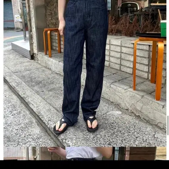 [BUNJANG] Denim Semi-Wide Raw Denim Pants Summer / 데님 세미와이드 생지 팬츠 여름