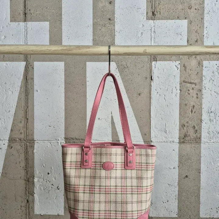 [BUNJANG] Beanpole Cowhide Check Tote Bag / 빈폴 소가죽 체크 토트백