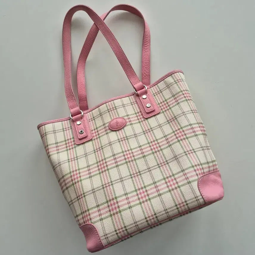 [BUNJANG] Beanpole Cowhide Check Tote Bag / 빈폴 소가죽 체크 토트백