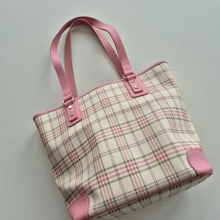 [BUNJANG] Beanpole Cowhide Check Tote Bag / 빈폴 소가죽 체크 토트백