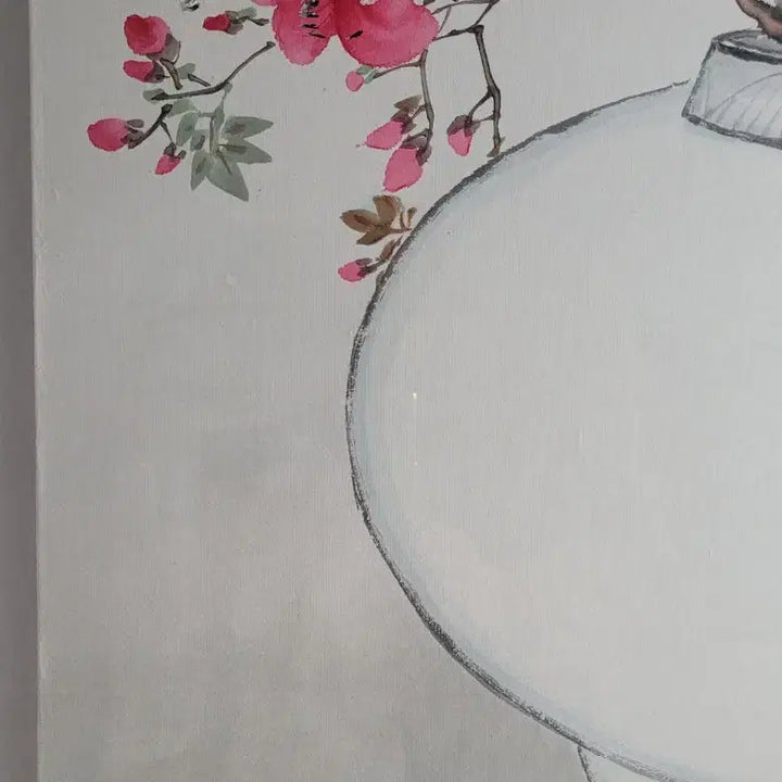 [BUNJANG] So Jae Park Chun-mook Celadon Moon Jar Azalea Painting Framed Art / 소재 박춘묵 달항아리 철죽 그림액자