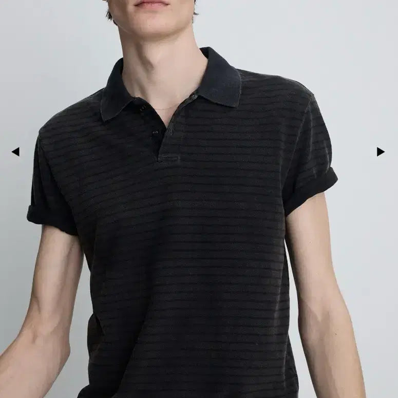 [BUNJANG] Tony Wack Garment Dyed Stripe Piqué Polo Faded Black / 토니웩 GARMENT DYED STRIPE 새상품 L