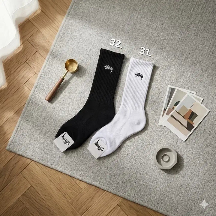 [BUNJANG] Stussy Embroidered Logo Socks Black/White / 스투시 자수 로고 양말 블랙/화이트
