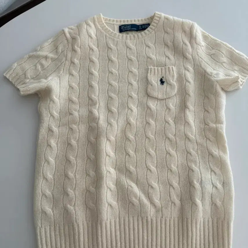 [BUNJANG] Polo Ralph Lauren Cable Knit Short Sleeve Top Ivory XS / 폴로 랄프로렌 케이블 반팔 니트 아이보리(거의 새상품)