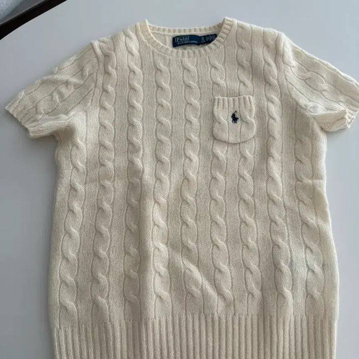 [BUNJANG] Polo Ralph Lauren Cable Knit Short Sleeve Top Ivory XS / 폴로 랄프로렌 케이블 반팔 니트 아이보리(거의 새상품)