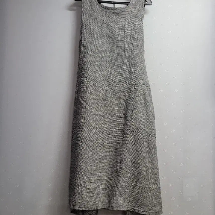 [BUNJANG] Linen Check Sleeveless Long Dress / 77~88)린넨 체크 롱 원피스 민소매