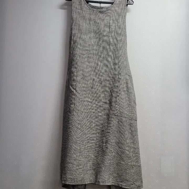 [BUNJANG] Linen Check Sleeveless Long Dress / 77~88)린넨 체크 롱 원피스 민소매
