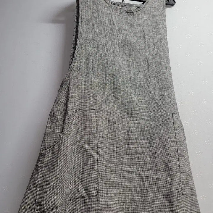 [BUNJANG] Linen Check Sleeveless Long Dress / 77~88)린넨 체크 롱 원피스 민소매
