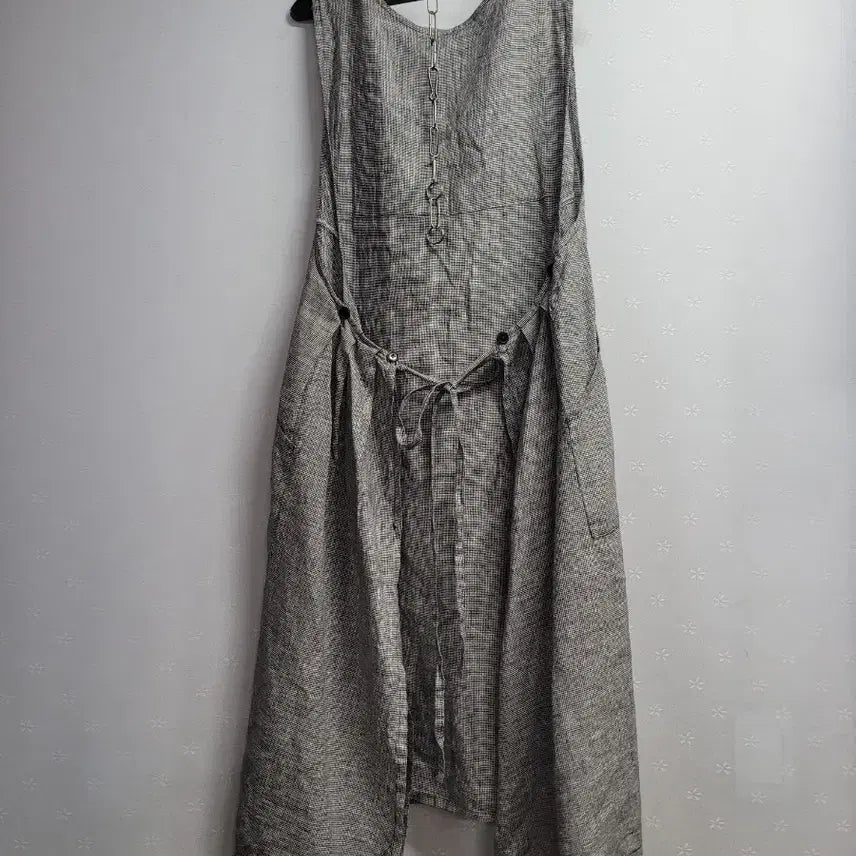 [BUNJANG] Linen Check Sleeveless Long Dress / 77~88)린넨 체크 롱 원피스 민소매
