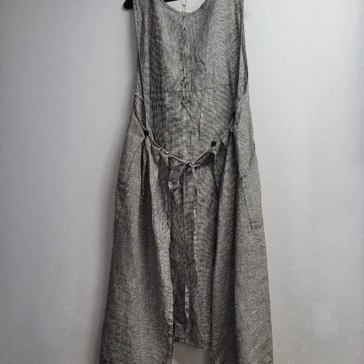 [BUNJANG] Linen Check Sleeveless Long Dress / 77~88)린넨 체크 롱 원피스 민소매