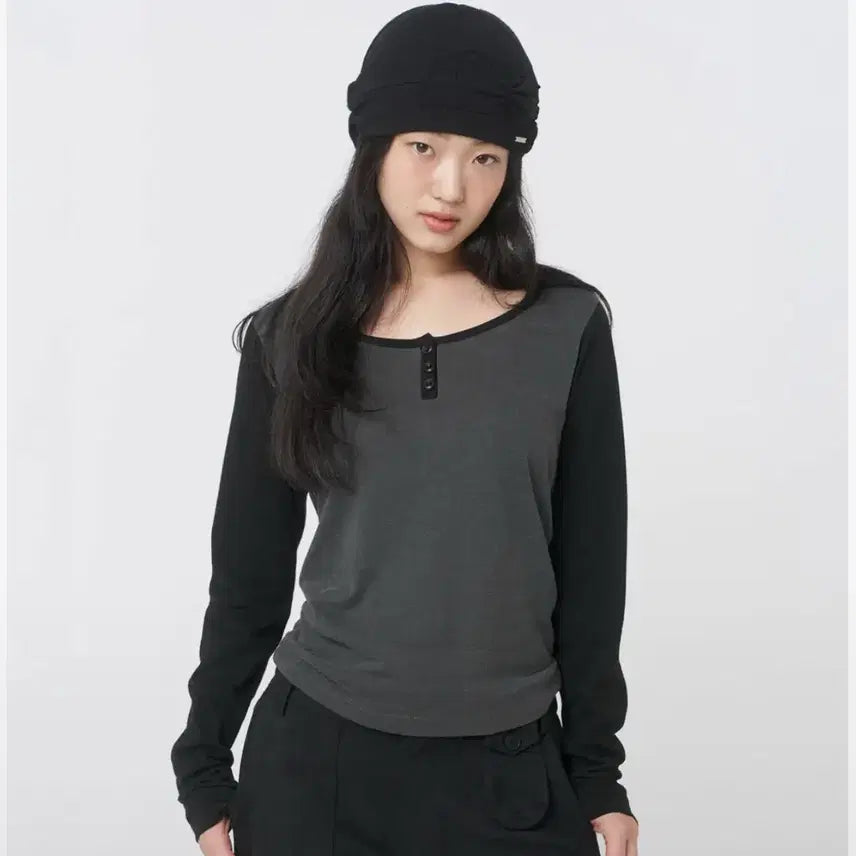 [BUNJANG] Miseki Seoul Henle Neck Long Sleeve Charcoal / 미세키서울 헨리넥 롱슬리브 차콜 2