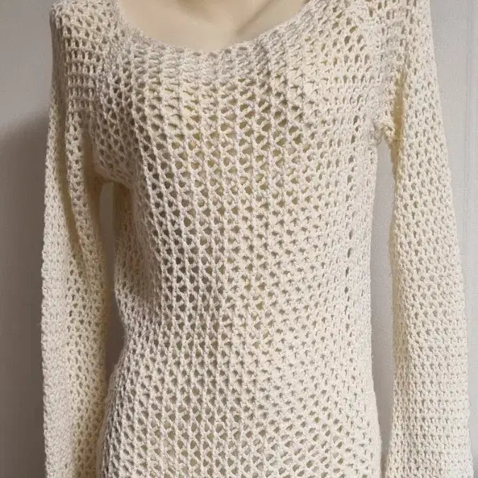 [BUNJANG] Ivory Mesh Knit Long Sleeve T-Shirt / 아이보리색 망사 니트 긴팔티