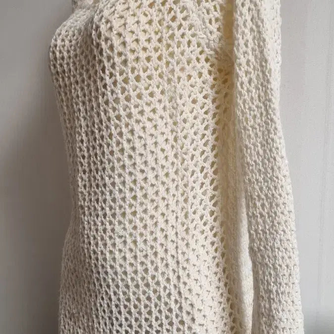 [BUNJANG] Ivory Mesh Knit Long Sleeve T-Shirt / 아이보리색 망사 니트 긴팔티