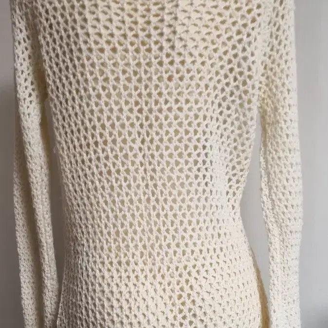 [BUNJANG] Ivory Mesh Knit Long Sleeve T-Shirt / 아이보리색 망사 니트 긴팔티