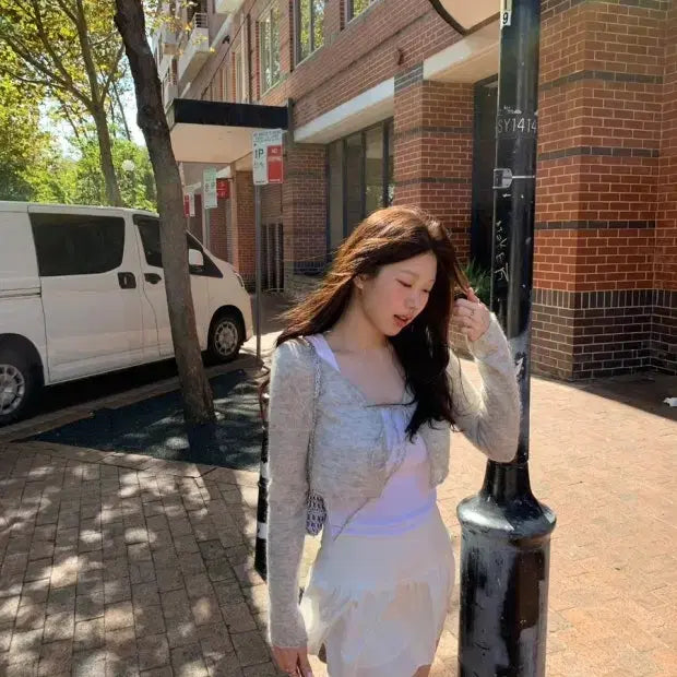 [BUNJANG] ONT Ribbon Mohair Cardigan - Grey / 온트 리본 모헤어 그레이 가디건