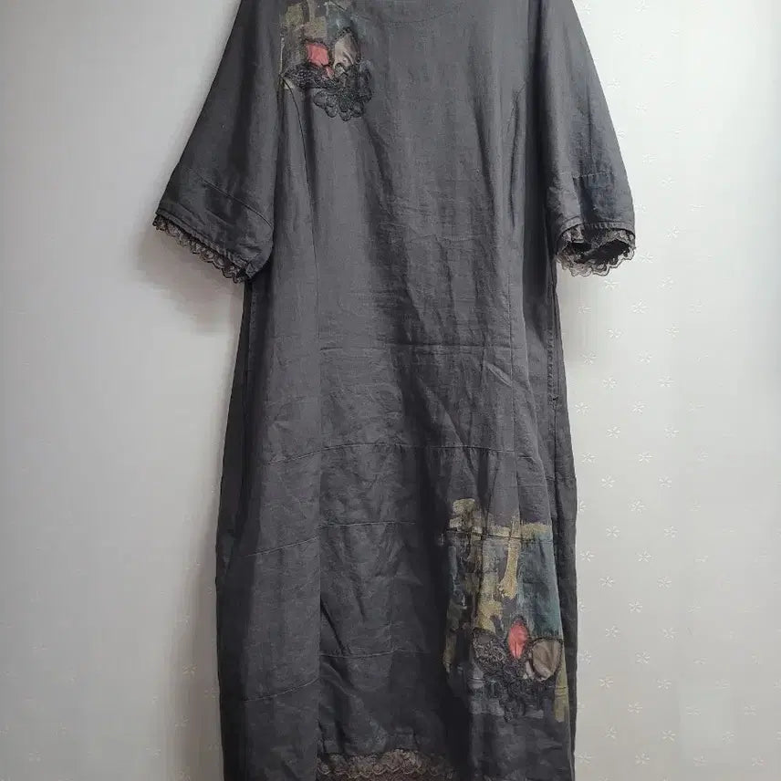 [BUNJANG] Michelli Charcoal Lace Trim Long Dress / 77)미쉘리 레이스 장식 차콜 롱 원피스