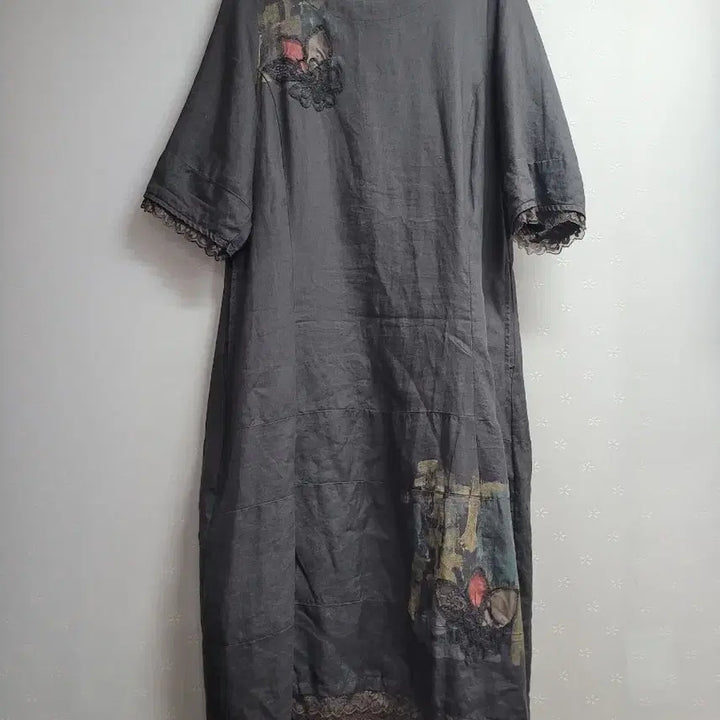 [BUNJANG] Michelli Charcoal Lace Trim Long Dress / 77)미쉘리 레이스 장식 차콜 롱 원피스