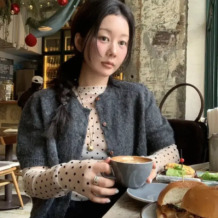 [BUNJANG] Linenne See-through Dot Layered T-Shirt / 리넨느 시스루 도트 레이어드 티