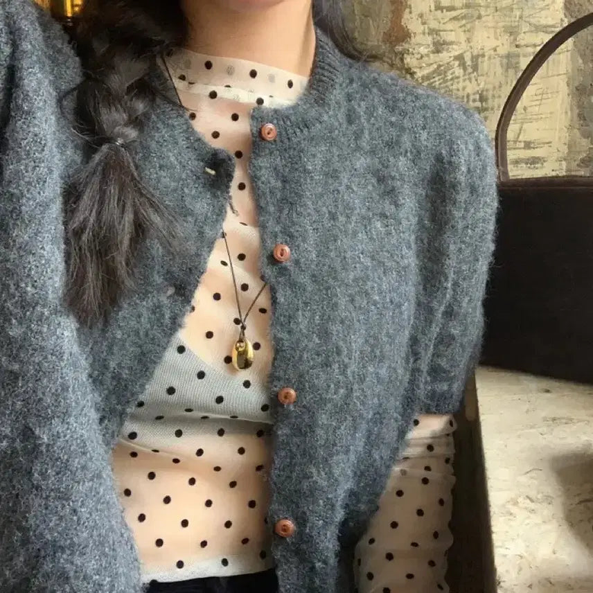 [BUNJANG] Linenne See-through Dot Layered T-Shirt / 리넨느 시스루 도트 레이어드 티