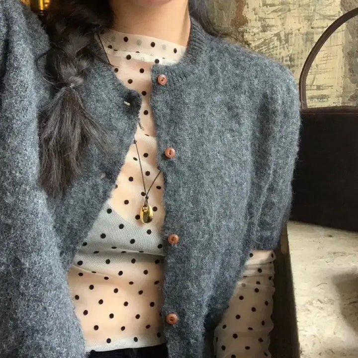 [BUNJANG] Linenne See-through Dot Layered T-Shirt / 리넨느 시스루 도트 레이어드 티