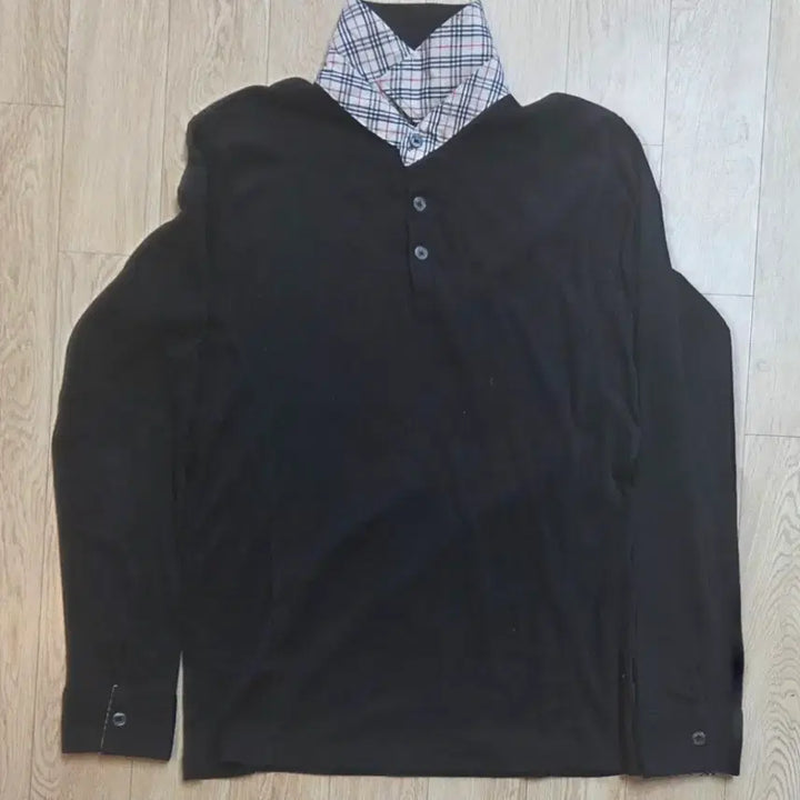 [BUNJANG] Burberry London Check Pattern Long Sleeve Polo Shirt / 미사용 버버리 런던 BURBERRY LONDON 체크무늬 카라 긴팔 90